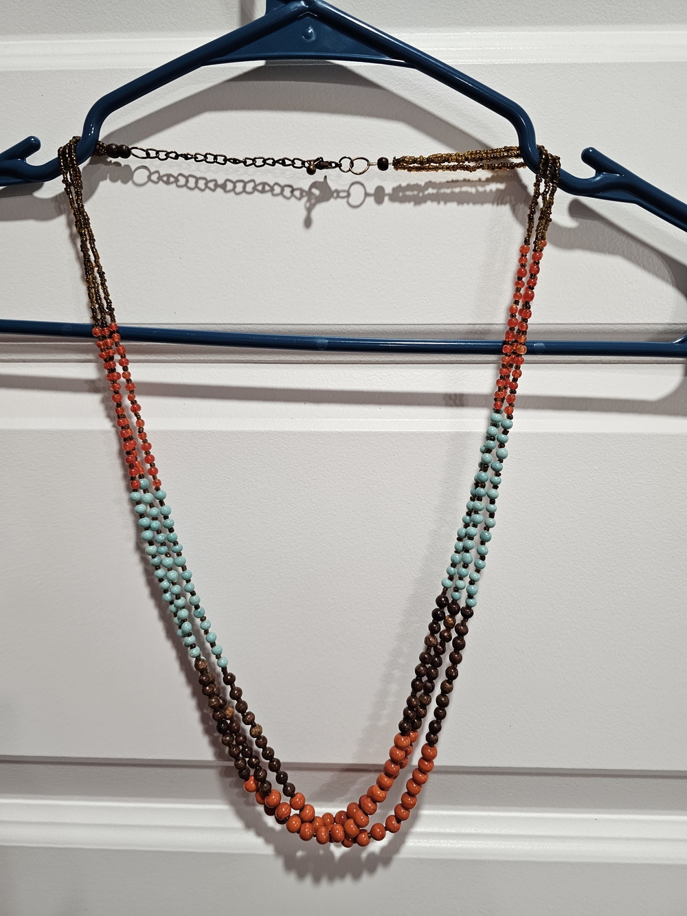 Source Unknown Orange, Turquoise & Brown Multi-Strand Beaded Necklace